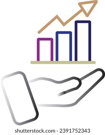 Growing graph icon. Infographic in hand. Vector icon isolated on gradient background.