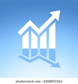 Growing graph icon. Infographic. Vector icon isolated on blue background.