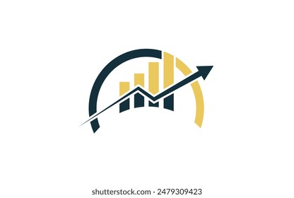 Growing graph icon in line style with yellow shapes Chart or diagram with arrow Business