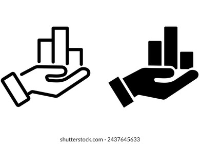 Growing graph icon on the hand. Hand and profit symbol. Data analysis, Financial growth and economy, finance, cost and business optimisation vector illustration.