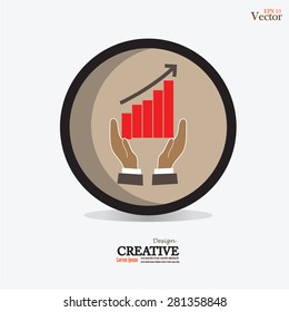 growing graph icon on the hand.hand with graph.vector illustration.