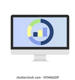 Growing graph Icon on PC screen. Flat vector illustration