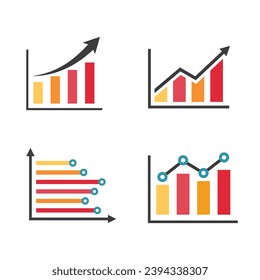 Growing graph icon set. Set of growing bar graph. Business chart with arrow. Growths chart collection vector.