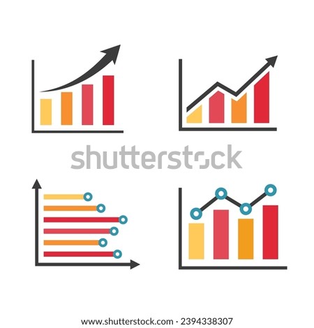 Growing graph icon set. Set of growing bar graph. Business chart with arrow. Growths chart collection vector.