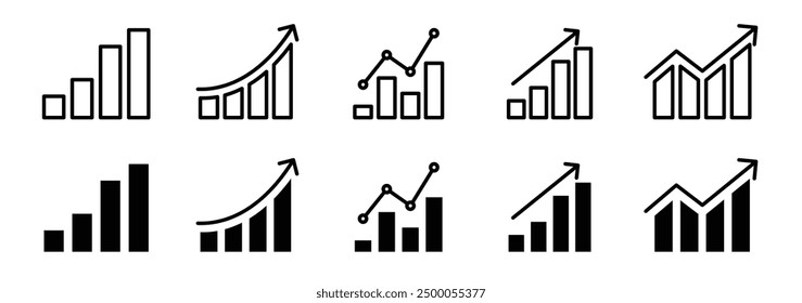 growing graph icon set. Chart bar symbol. Increase arrow icons. hart graph bars icon collection.