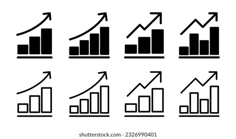 Gráfico creciente Icono conjunto de ilustración. Símbolo y signo de gráfico. icono de diagrama