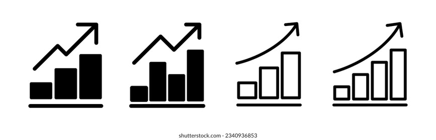 Gráfico creciente Icono conjunto de ilustración. Símbolo y signo de gráfico. icono de diagrama