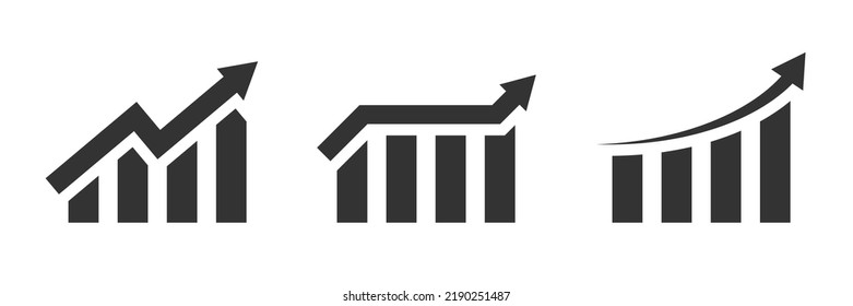 Growing graph icon set. Profit growing symbol. Business chart with arrow. Growth chart collection. Vector illustration.