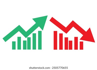 Growing graph icon set. Vector illustration. Set of growing bar graph. Business chart with arrow. Growths chart collection. EPS 10.