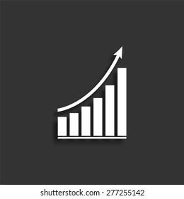 Growing graph icon with shadow - vector illustration