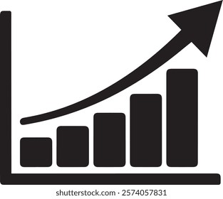 growing graph icon silhouette vector on white background