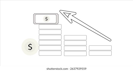 Growing graph icon. Growing graph simple line vector icon with dollar