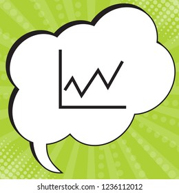 Growing graph icon. Vector. Black icon in speech bubble at popart yellow green background.