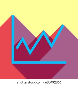 Growing graph icon. Vector. Deep sky blue icon with two flat violet and raspberry semitransparent shadows on canary background.