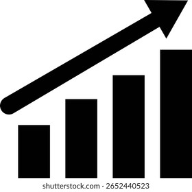 Growing Graph icon.A dynamic illustration featuring a rising chart with arrow, business bar sign, and progress bar symbol, representing success and profit growth. Ideal for apps, websites.