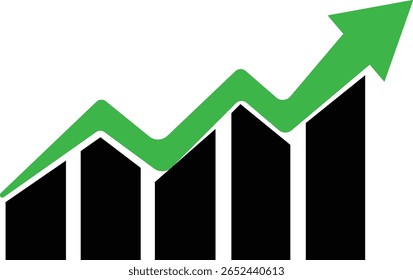 ícone Gráfico de crescimento.Uma ilustração dinâmica que apresenta um gráfico de crescimento com seta, sinal de barra de negócios e símbolo de barra de progresso, representando o sucesso e o crescimento dos lucros. Ideal para aplicativos, sites.