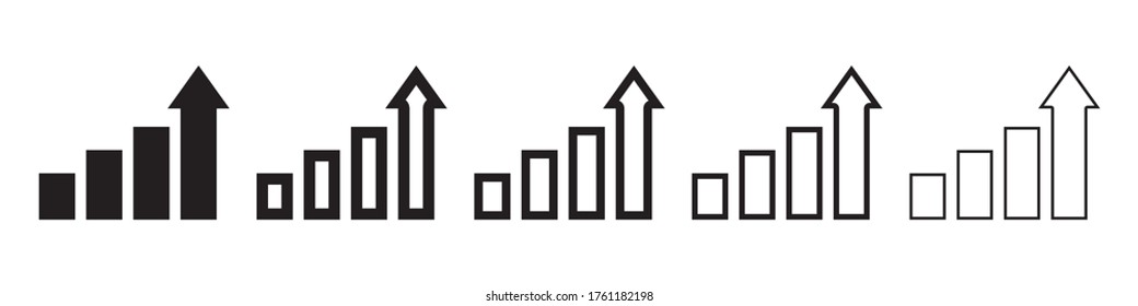 Zunehmende Graphensymbole in fünf verschiedenen Versionen in einem flachen Design