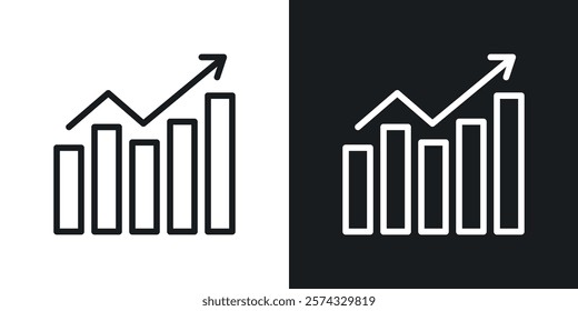 Growing graph icons in thin black and white stroke liner style