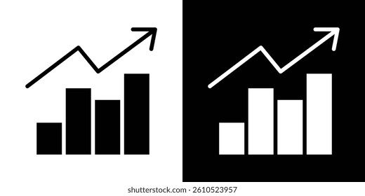 Growing graph icons vector set in solid flat style