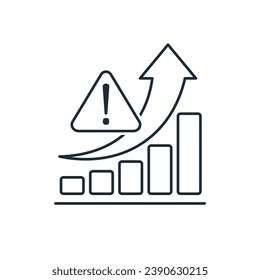 Growing graph of increasing risks.  Vector linear illustration icon isolated on white background.