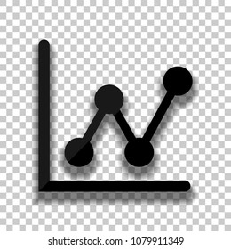 Growing graph line icon. Black glass icon with soft shadow on transparent background