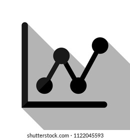 Growing graph line icon. Black object with long shadow on white background