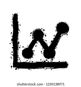 Growing graph line icon. Black ink with splashes on white background