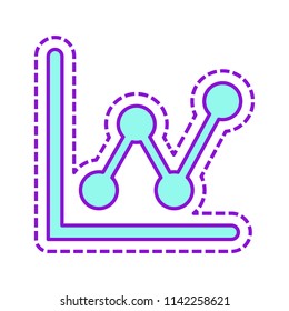 Growing graph line icon. Colored sketch with dotted border on white background