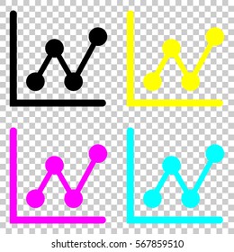 Growing graph line icon. Colored set of cmyk icons on transparent background.