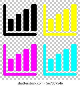 Growing graph line icon. Colored set of cmyk icons on transparent background.