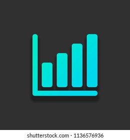 Growing graph line icon. Colorful logo concept with soft shadow on dark background. Icon color of azure ocean