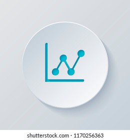 Growing graph line icon. Cut circle with gray and blue layers. Paper style
