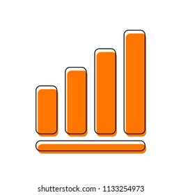 Growing graph line icon. Isolated icon consisting of black thin contour and orange moved filling on different layers. White background