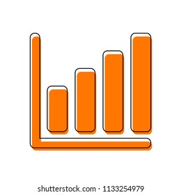 Growing graph line icon. Isolated icon consisting of black thin contour and orange moved filling on different layers. White background