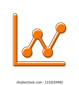 Growing graph line icon. Isolated icon consisting of black thin contour and orange moved filling on different layers. White background