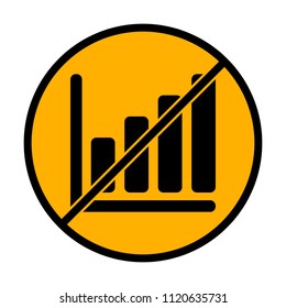 Growing graph line icon. not allowed, black object in warning sign with orange background color