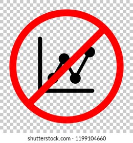 Growing graph line icon. Not allowed, black object in red warning sign with transparent background