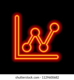 Growing graph line icon. Orange neon style on black background. Light icon