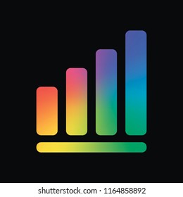 Growing graph line icon. Rainbow color and dark background