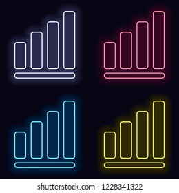Growing graph line icon. Set of fashion neon sign. Casino style on dark background. Seamless pattern