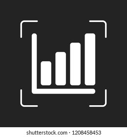 Growing graph line icon. White object in camera autofocus on dark background