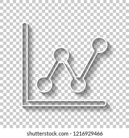 Growing graph line icon. White outline sign with shadow on transparent background
