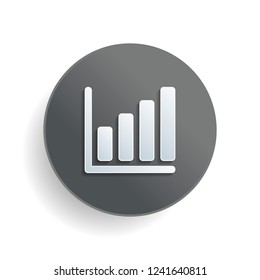 Growing graph line icon. White paper symbol on gray round button with shadow