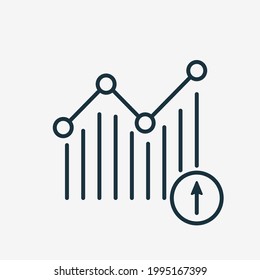 Growing Graph Linear Icon. Increase of Graphic Bar with Arrow Up. Finance and Business Line Icon. Editable stroke. Vector illustration.