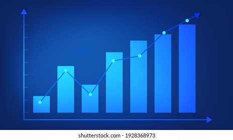 Growing graph on blue background. Graph and chart elements for design sites. Business success concept. Vector illustration