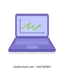 
A growing graph on the screen of a laptop monitor. Flat illustrations. Vector illustration