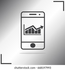 Growing graph in phone or smartphone vector icon 