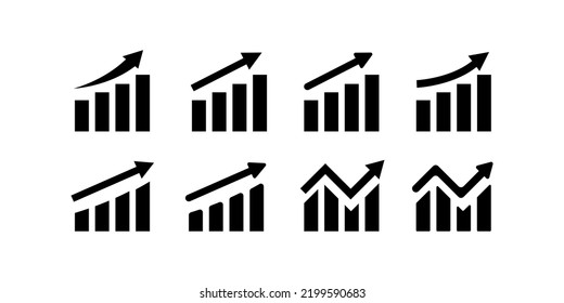 Anbauschema Geschäftsplan mit Pfeil. Growths Chart Collection Gewinnanbausymbol. Fortschrittsleiste. Balkendiagramm. Wachstumserfolg-Symbol Fortschrittssymbol. Kartenerhöhung - Stockvektorgrafik.