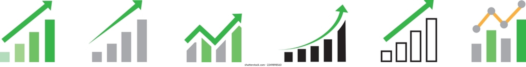 Growing graph set. Business chart with arrow. Growths chart collection. Profit growing sumbol. Progress bar. Bar diagram. Growth success arrow icon. Progress symbol. Chart increase, stock vector.