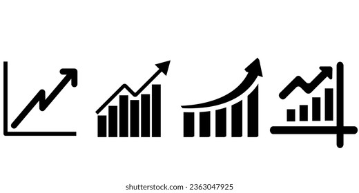 Juego de gráficos en crecimiento. Gráfico de negocios con flecha. Colección de gráficos de crecimiento. Sumbol de crecimiento de beneficios. Barra de progreso. Diagrama de barras. Icono de flecha para el éxito del crecimiento. Símbolo de progreso. Incremento de los gráficos. Vector de material. 